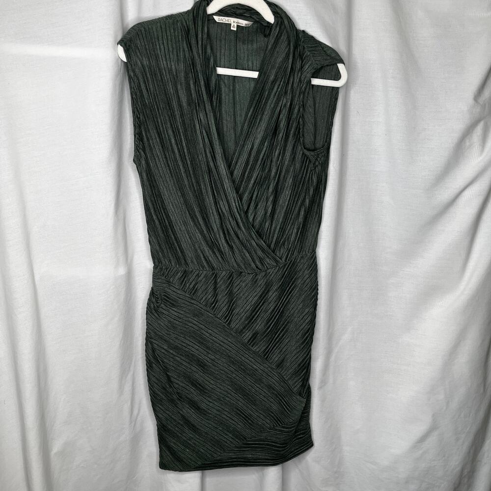 Rachel Roy Green Faux Wrap Cap Sleeve Textured Dress M